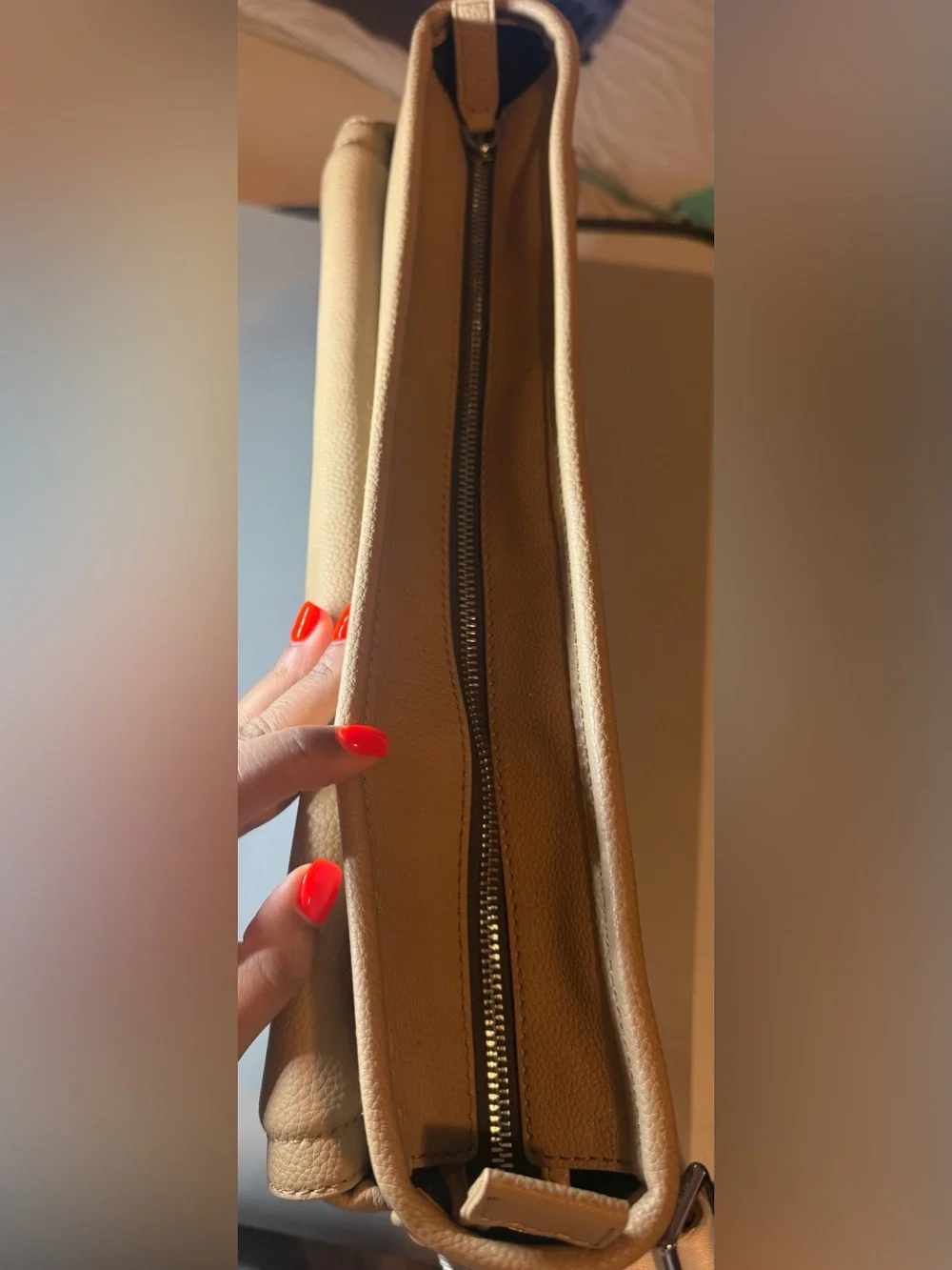 Michael Kors Cream Leather Messenger Bag with Embossed MK